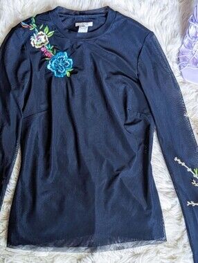 EUC Cache Vintage Y2K Sheer Embroidered Blouse Top